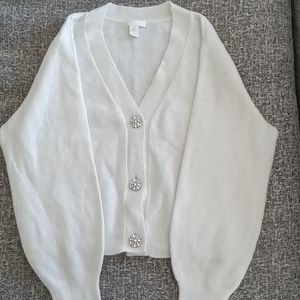 H&M Embellished Knitted Cardigan - XL, White